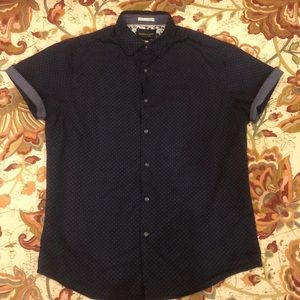 Men’s Denim & Flower Short Sleeve Button Up